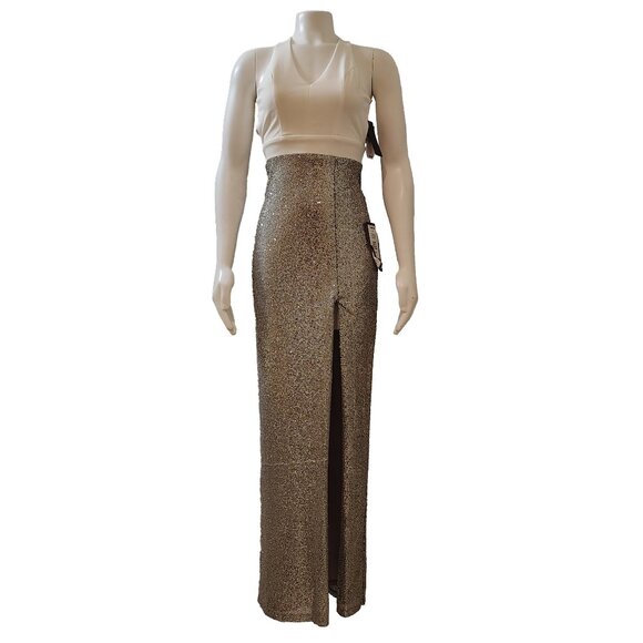 City Studios Juniors' Cross-Back Sequined Gown - Picture 1 of 4